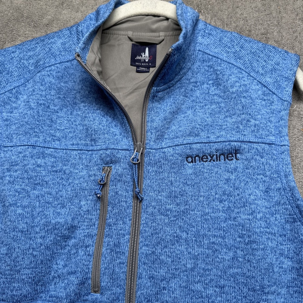 johnnie-O Men's Blue Heather Full Zip Fleece Vest Small Embroidered‎ Logo